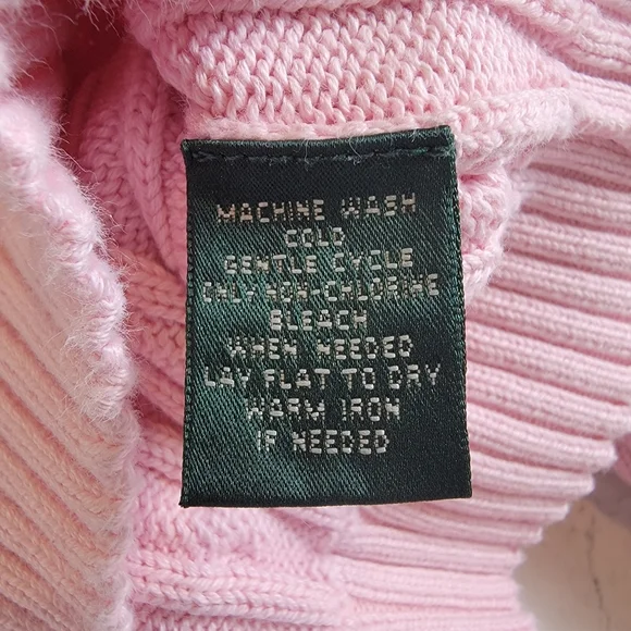 Lauren Ralph Lauren Petit Pink Cable Knit Sweater petit Small Academia Preppy - Picture 9 of 10